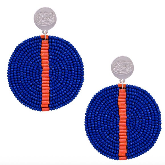 University of Florida Gators Earrings Hand Beaded Gator Logo Orange Blue NEW - Picture 1 of 11